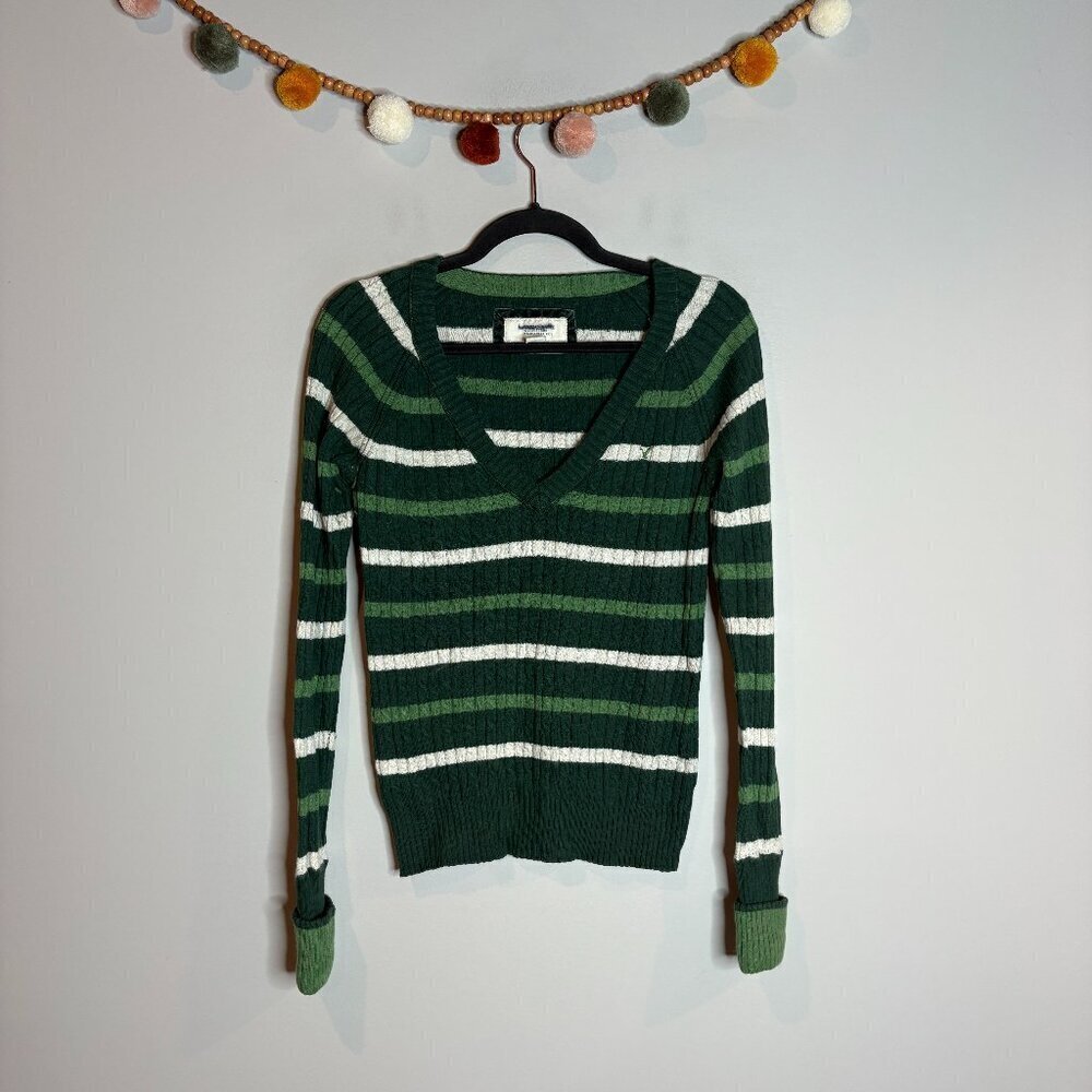 Y2K American Eagle ribbed cable knit striped sweater